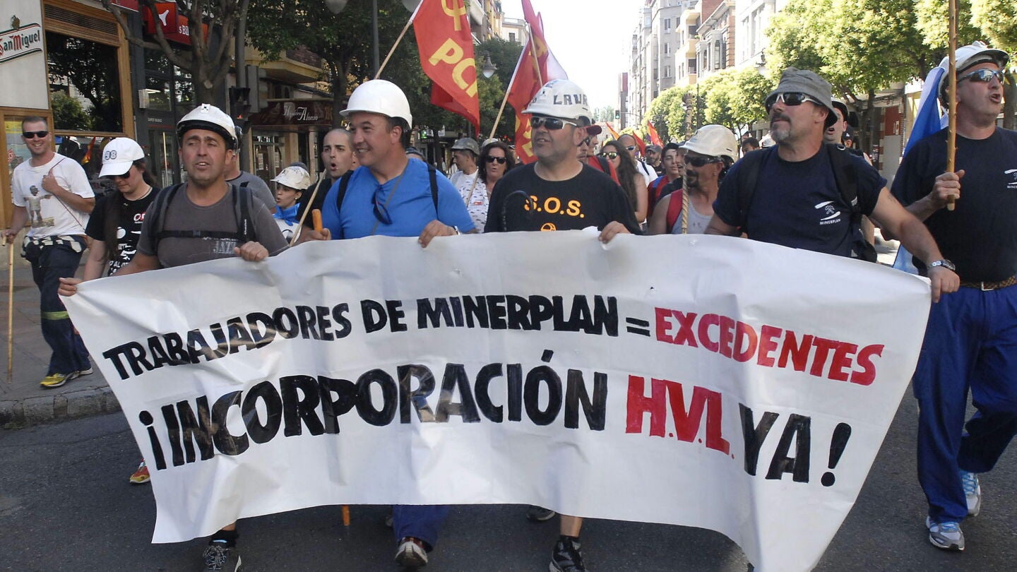 Mineros de la Hullera Vasco Leonesa durante una protesta