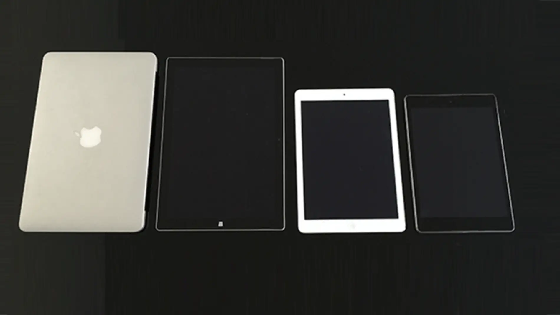 De izquierda a derecha, MacBook Air, Surface 3 Pro, iPad Air y Nexus 9