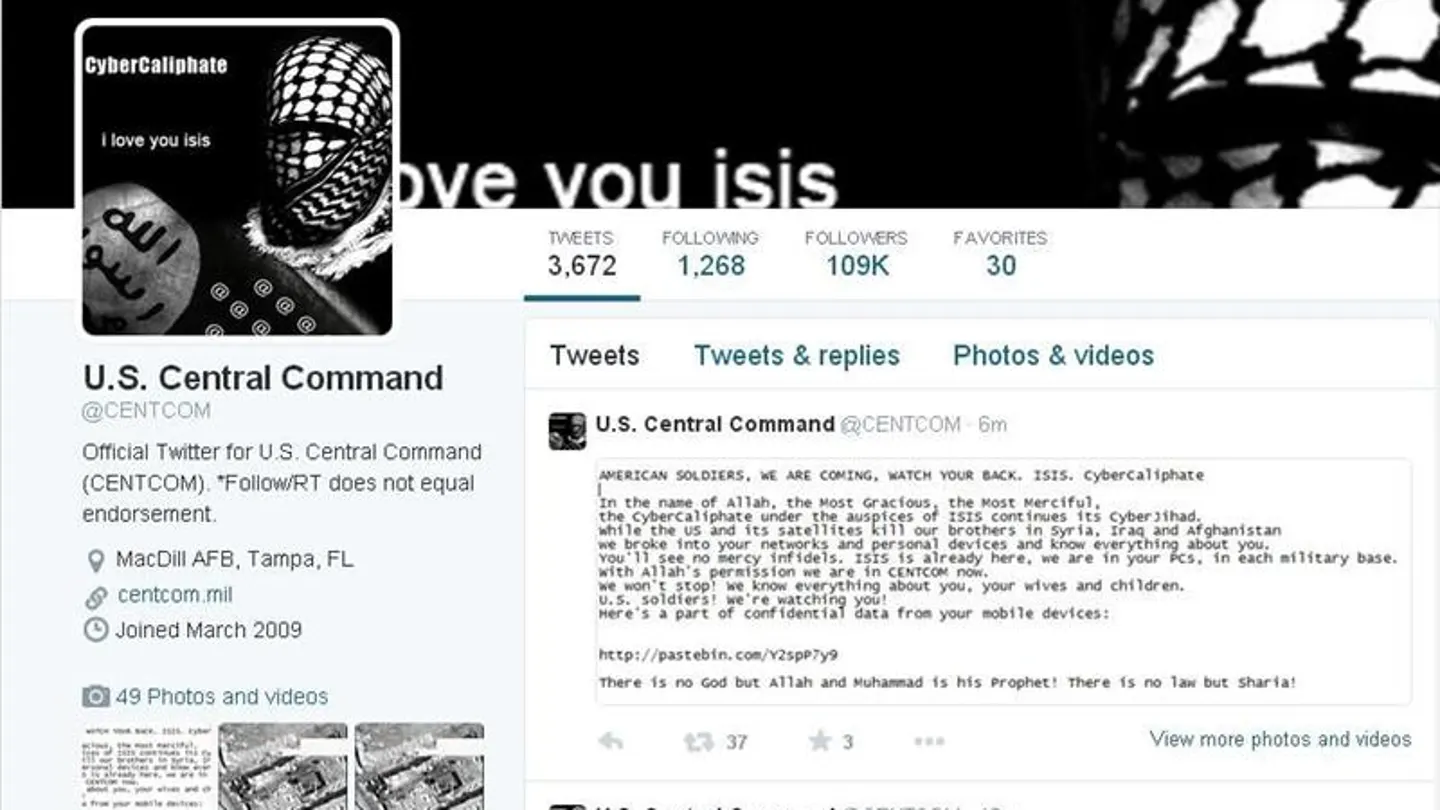 Captura de la página de la cuenta de Twitter del Comando Central de EE.UU. Captura de la página de la cuenta de Twitter del Comando Central de EE.UU.