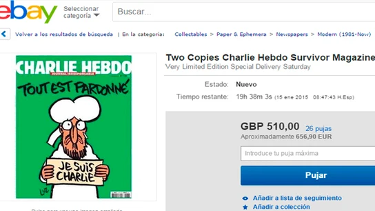 Uno de los ejemplares de 'Charlie Hebdo' que ya se venden por internet Uno de los ejemplares de 'Charlie Hebdo' que ya se venden por internet