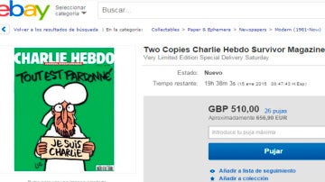Uno de los ejemplares de 'Charlie Hebdo' que ya se venden por internet