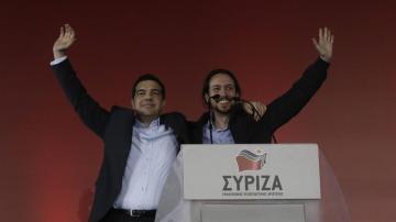 Pablo Iglesias y Tsipras en el mitin de Syriza