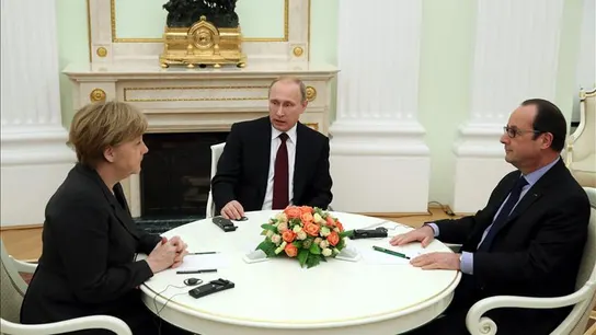 Angela Merkel, François Hollande, Vladimir Putin en el Kremlin, Moscú Angela Merkel, François Hollande, Vladimir Putin en el Kremlin, Moscú