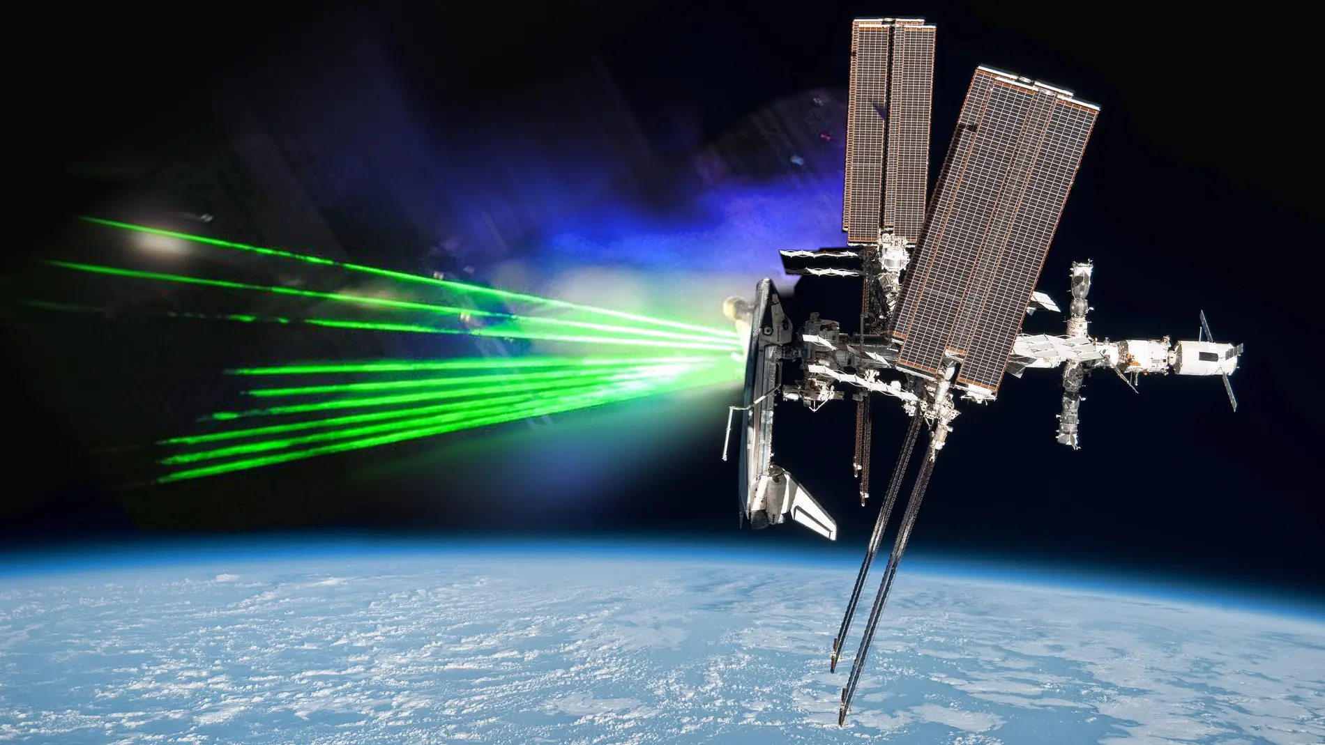Montaje de Kurioso con la ISS y el rayo láser