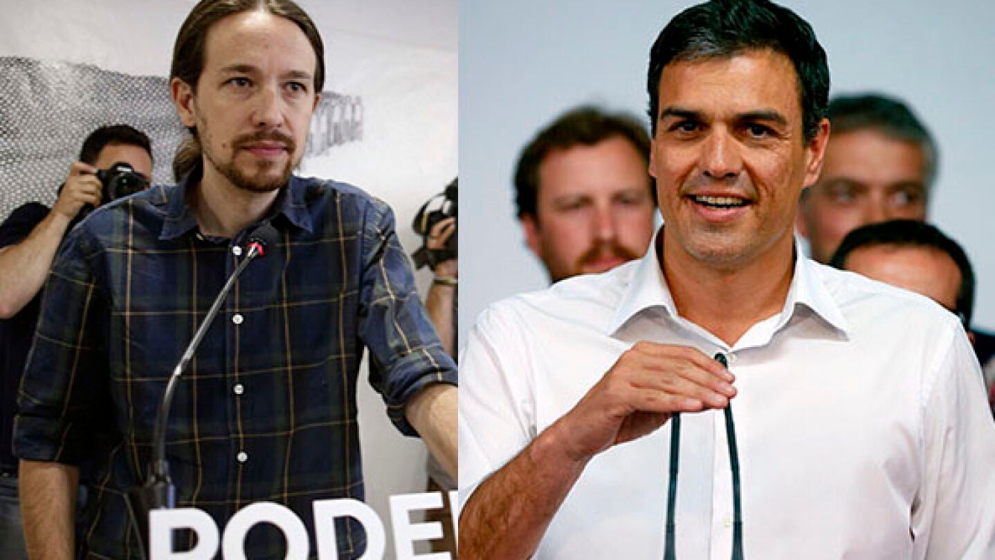 Pablo Iglesias (Podemos) y Pedro S&aacute;nchez (PSOE)