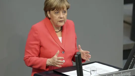 La canciller alemana, Angela Merkel, dando un discurso sobre Grecia. La canciller alemana, Angela Merkel, dando un discurso sobre Grecia.