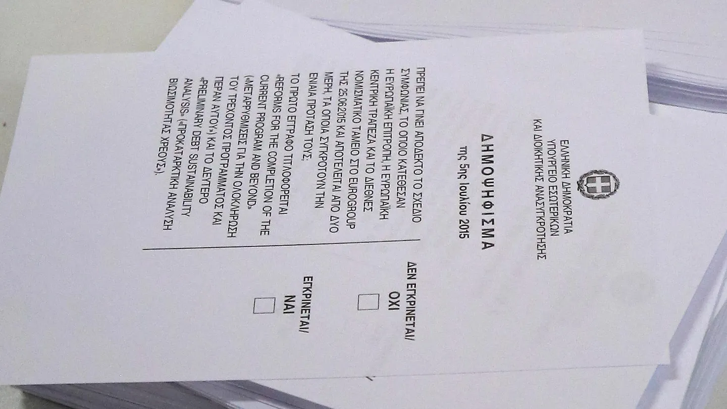 Papeleta del referéndum griego Papeleta del referéndum griego