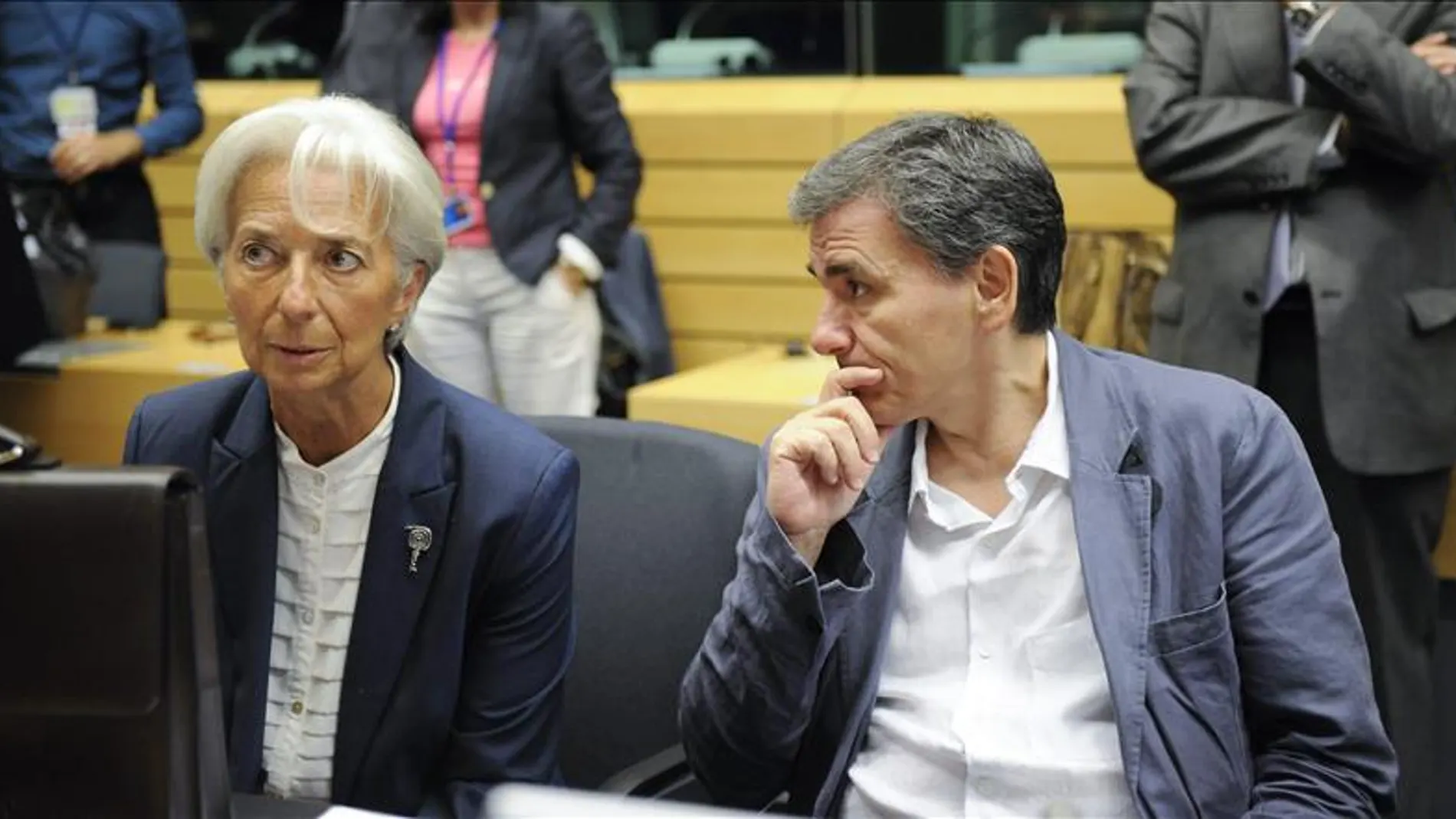  Christine Lagarde, y el ministro de Finanzas griego, Euclid Tsakalotos
