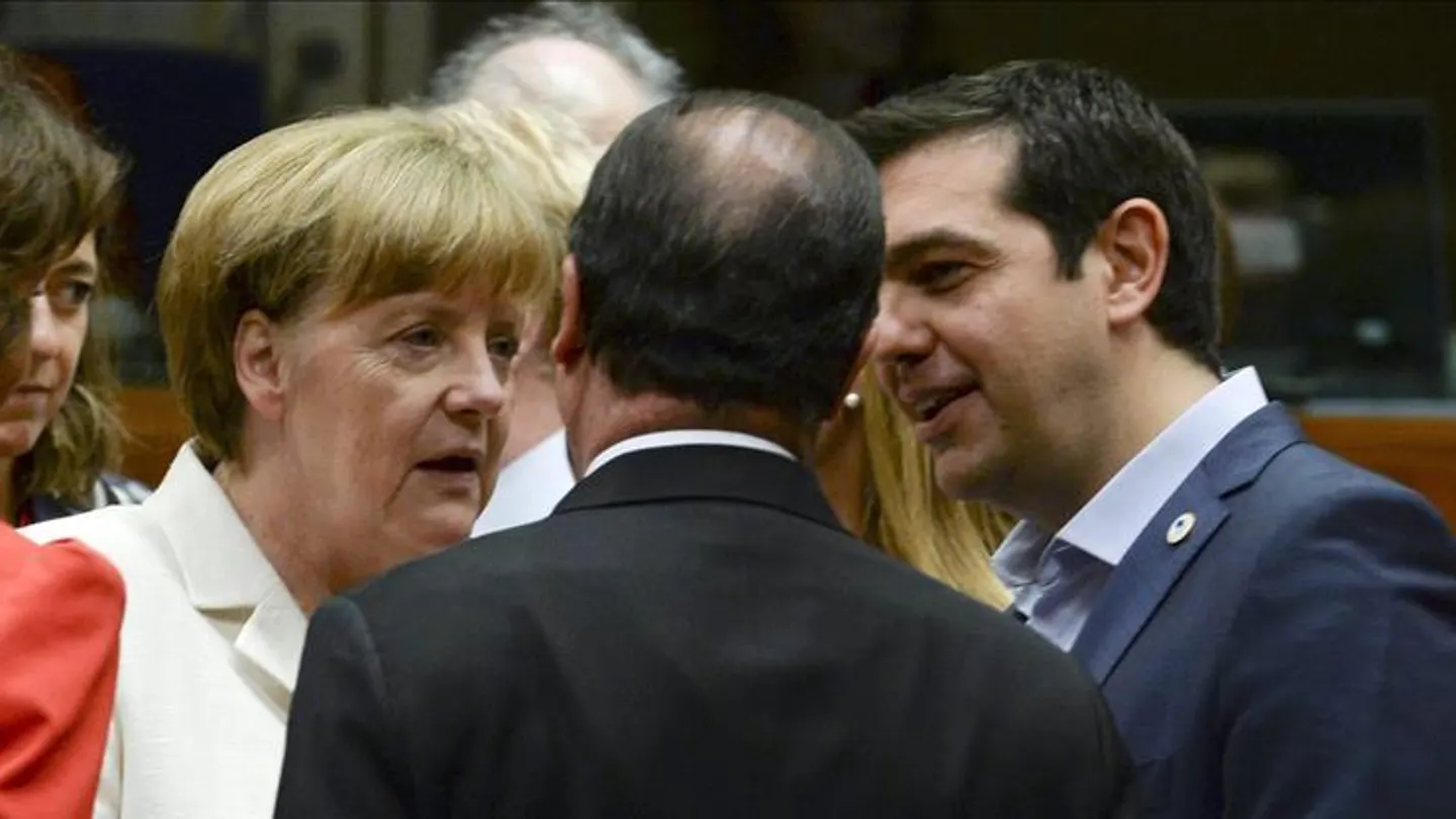 Merkel, Hollande y Tsipras en el Eurogrupo Merkel, Hollande y Tsipras en el Eurogrupo