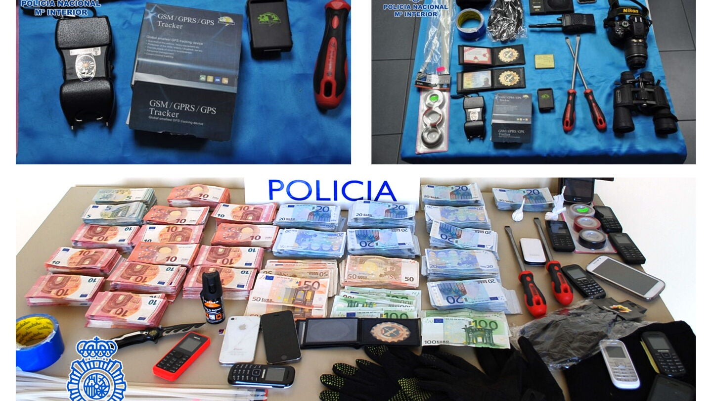 Material incautado a la banda que se hac&iacute;a pasar por guardias civiles para robar droga a narcotraficantes