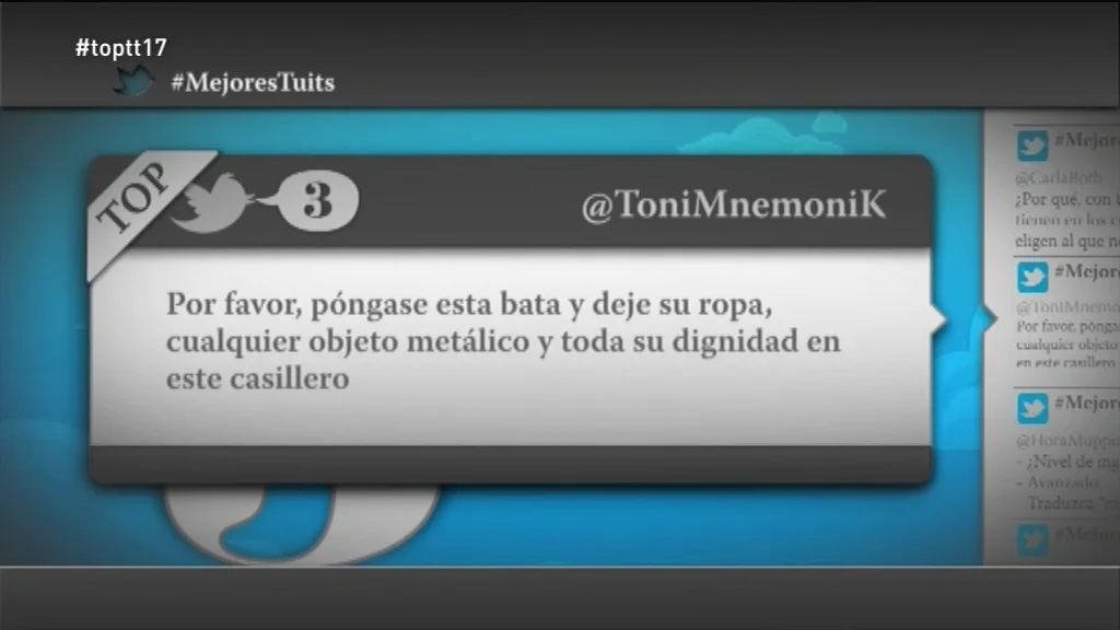 @ToniMnemoniK: "Por favor, póngase esta bata y deje su ropa, cualquier objeto metálico y toda su dignidad en este casillero"