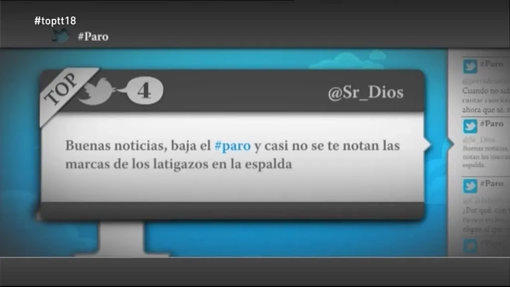 @Sr_Dios: "Buenas noticias, baja el paro y casi no se te notan las marcas de los latigazos en la espalda"