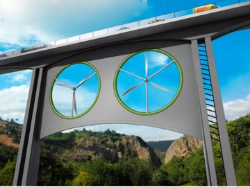 Turbinas eólicas debajo de los puentes para producir energías renovables 