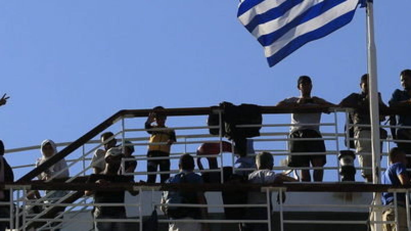 Refugiados a bordo del &lsquo;Eleftherios Venizelos&rsquo;