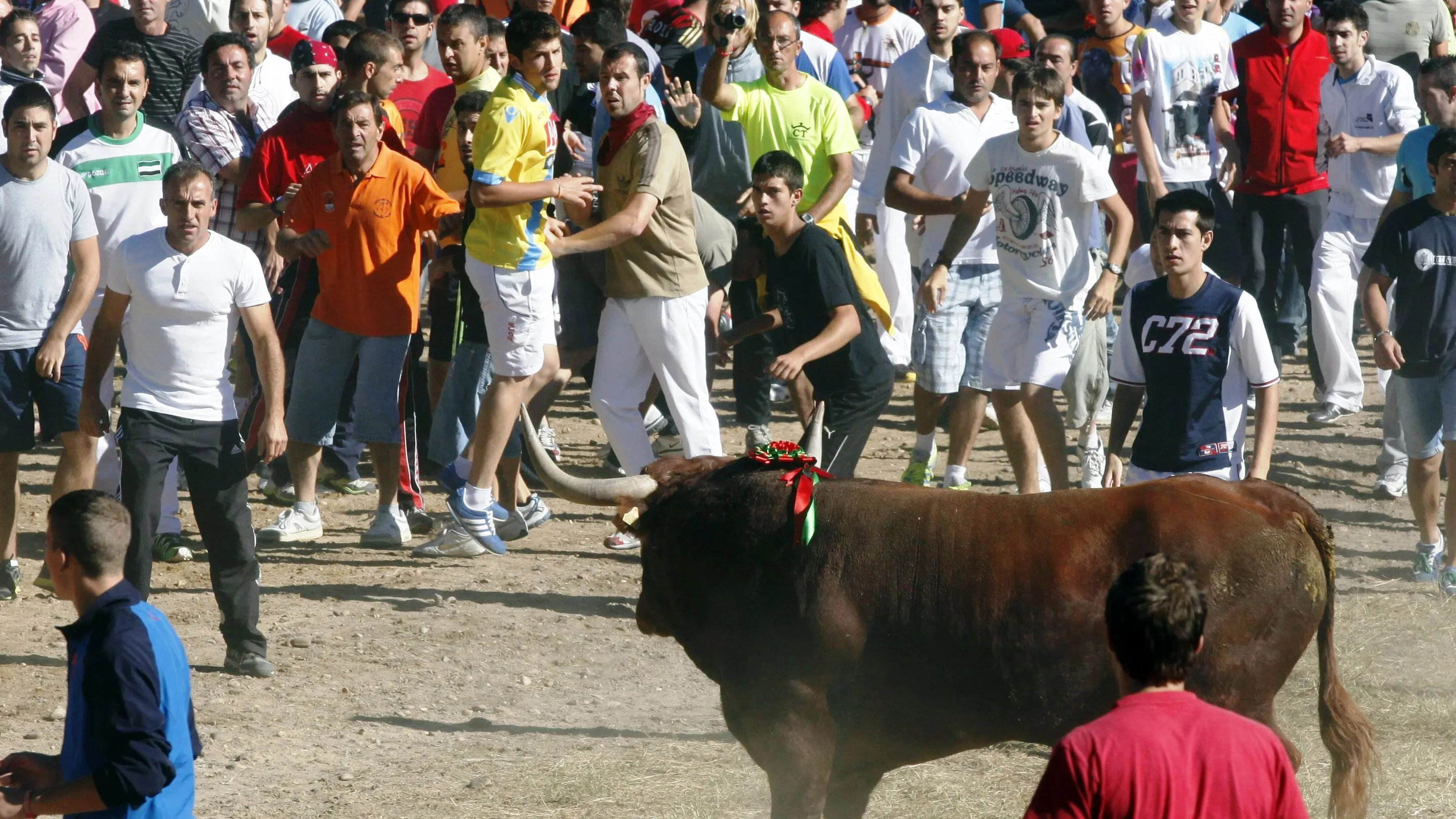 Participantes en el encierro del torneo del Toro de la Vega en 2014 