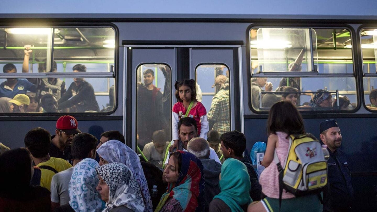 Refugiados cerca de la frontera entre Hungr&iacute;a y Serbia