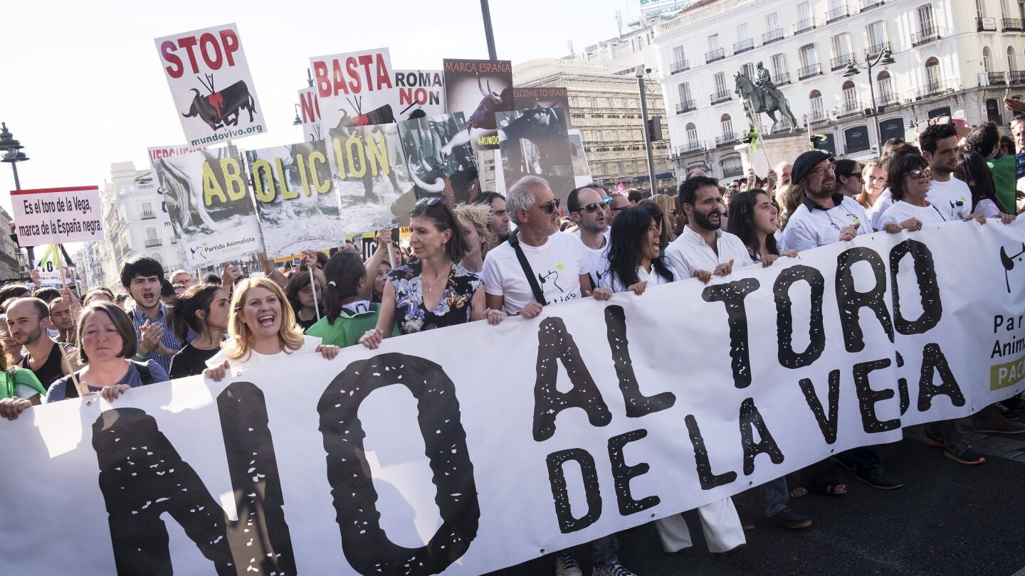 Algunos de los participantes en la concentraci&oacute;n contra la fiesta del Toro de la Vega