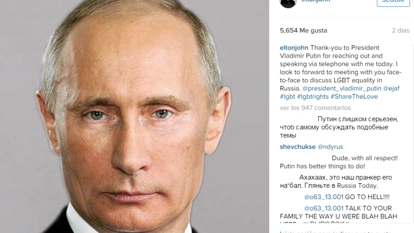 Publicaci&oacute;n de Elton Jhon en Instagram tras la broma telef&oacute;nica