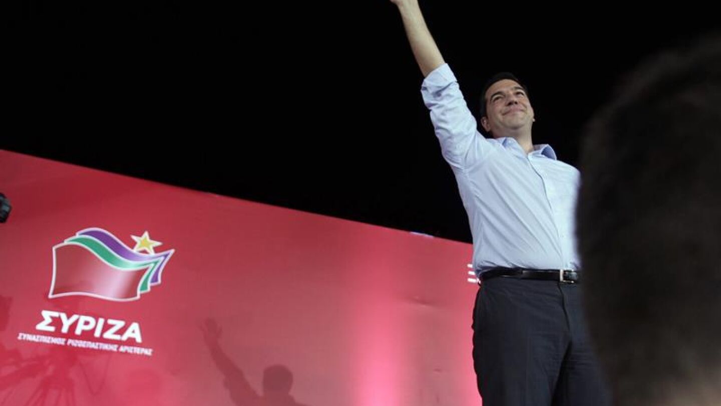 Alexis Tsipras durante un acto de campa&ntilde;a