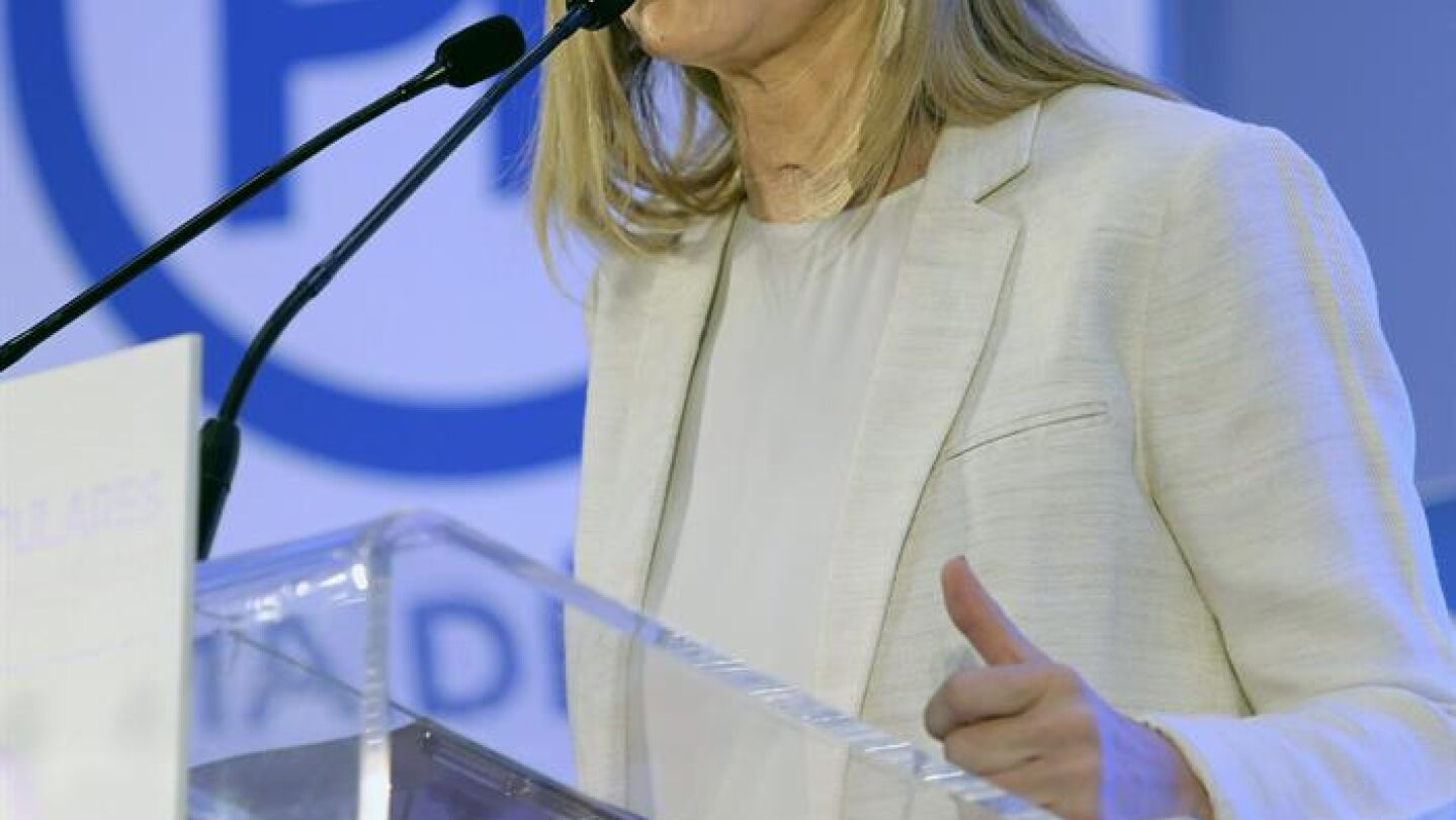  La presidenta auton&oacute;mica, Cristina Cifuentes, durante su intervenci&oacute;n en el Foro Madrid