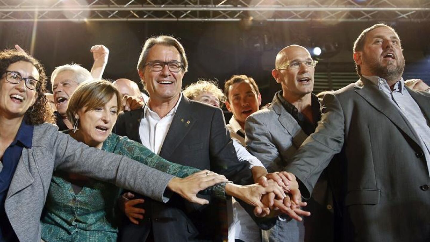 Artur Mas, Oriol Junqueras, Ra&uuml;l Romeva y Carme Forcadell celebran los resultados