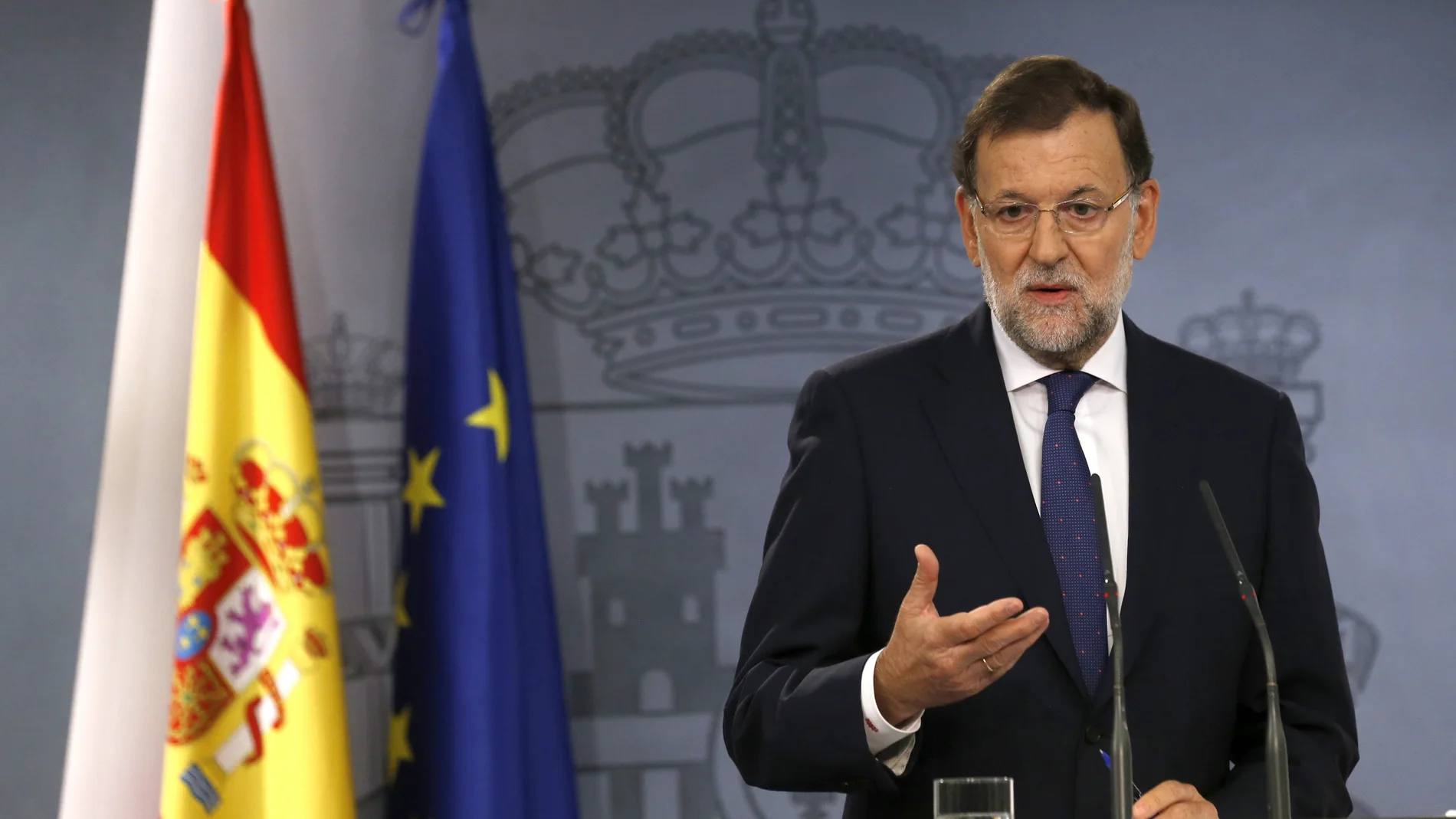 Mariano Rajoy, durante su comparecencia en el Palacio de La Moncloa