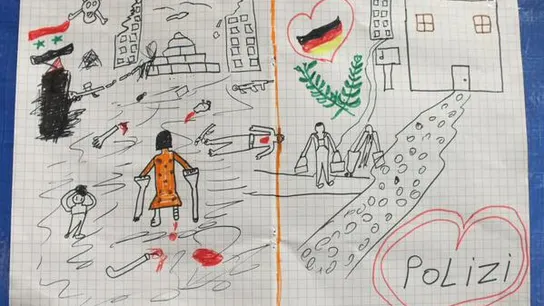 Dibujo que el niño sirio entregó a la policía alemana Dibujo que el niño sirio entregó a la policía alemana