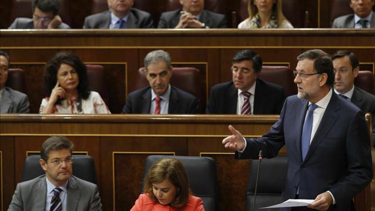 El presidente del Gobierno, Mariano Rajoy, durante su intervenci&oacute;n en el Congreso