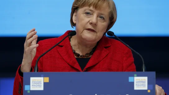 Angela Merkel, durante su intervención en el congreso del PP Europeo Angela Merkel, durante su intervención en el congreso del PP Europeo