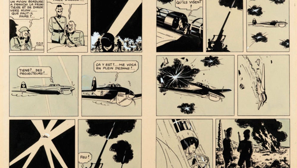 Plancha del cómic de Tintin subastada