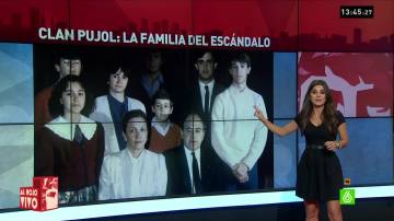 Lorena Baeza junto a una foto de la familia Pujol