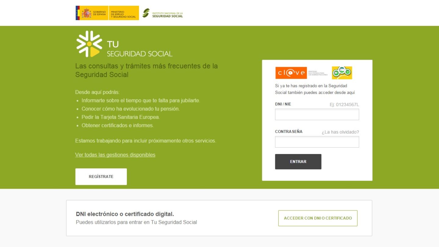 Imagen de la web Tu Seguridad Social