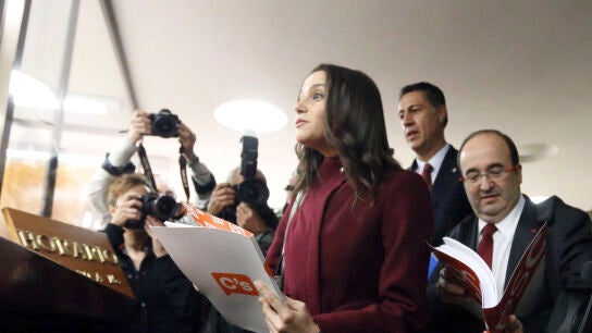 Arrimadas, Iceta y Garc&iacute;a Albiol