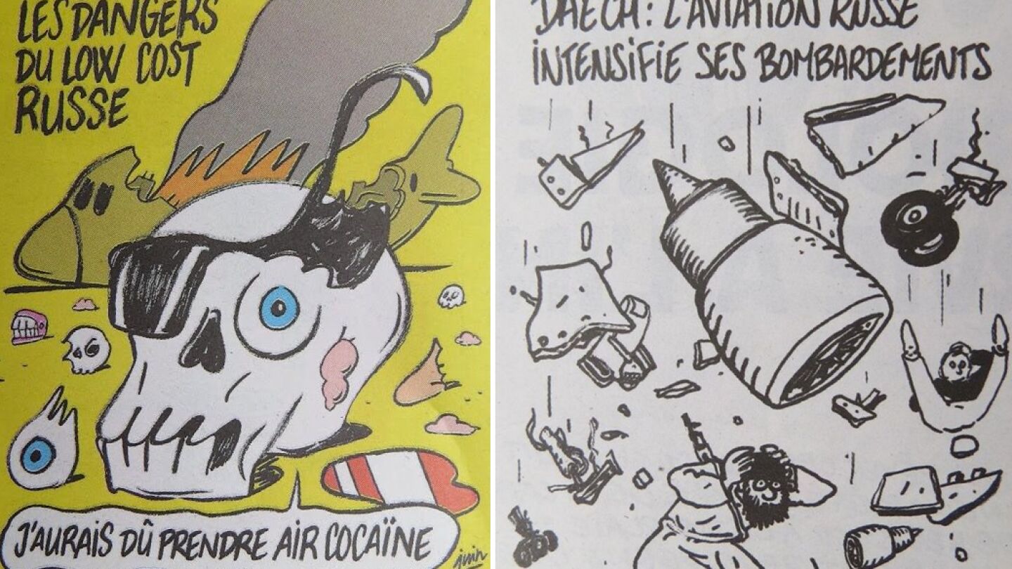 Caricaturas sobre el avi&oacute;n ruso publicadas por Charlie Hebdo