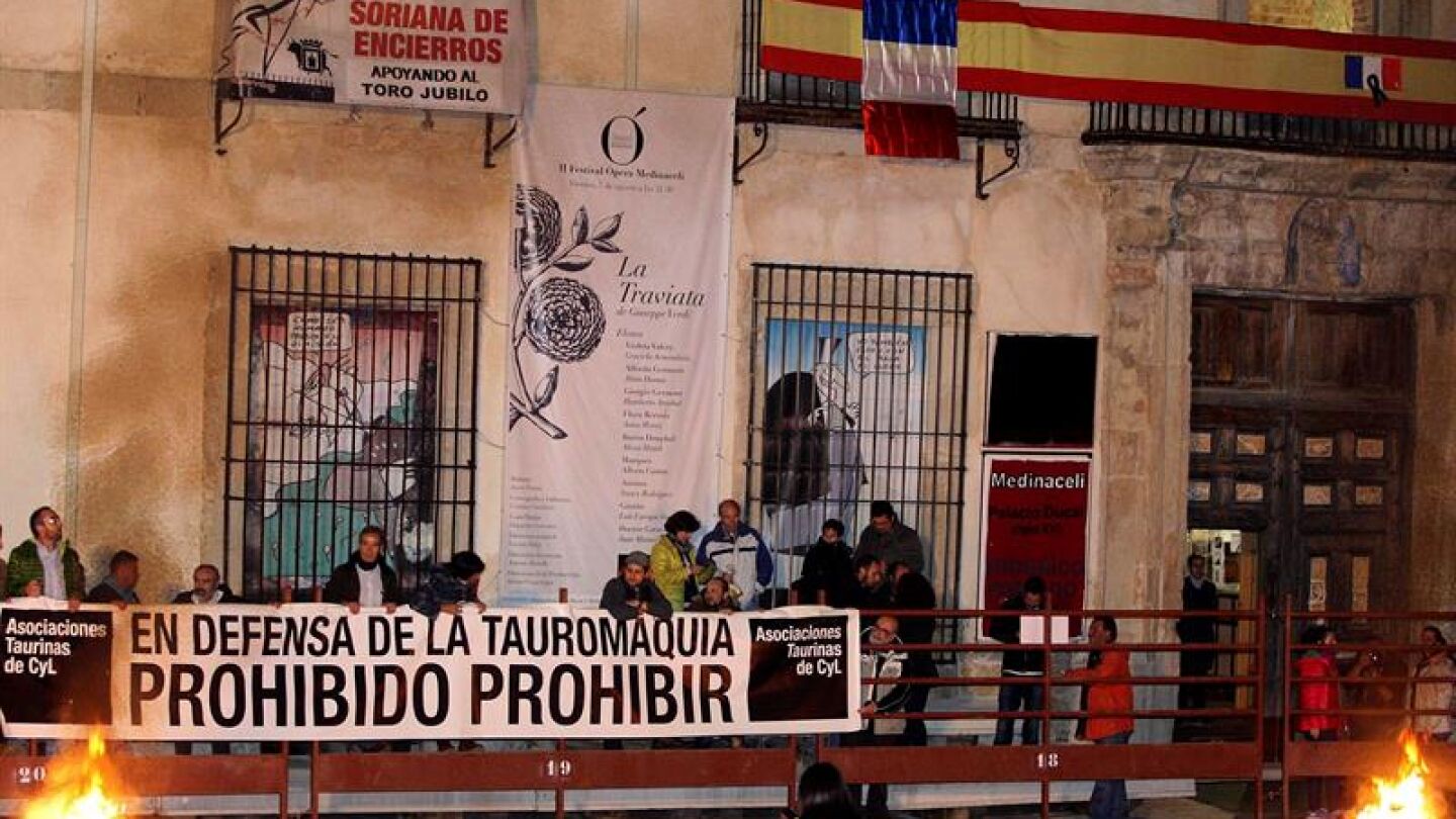 Activistas taurinos durante la celebraci&oacute;n del toro de Medinaceli