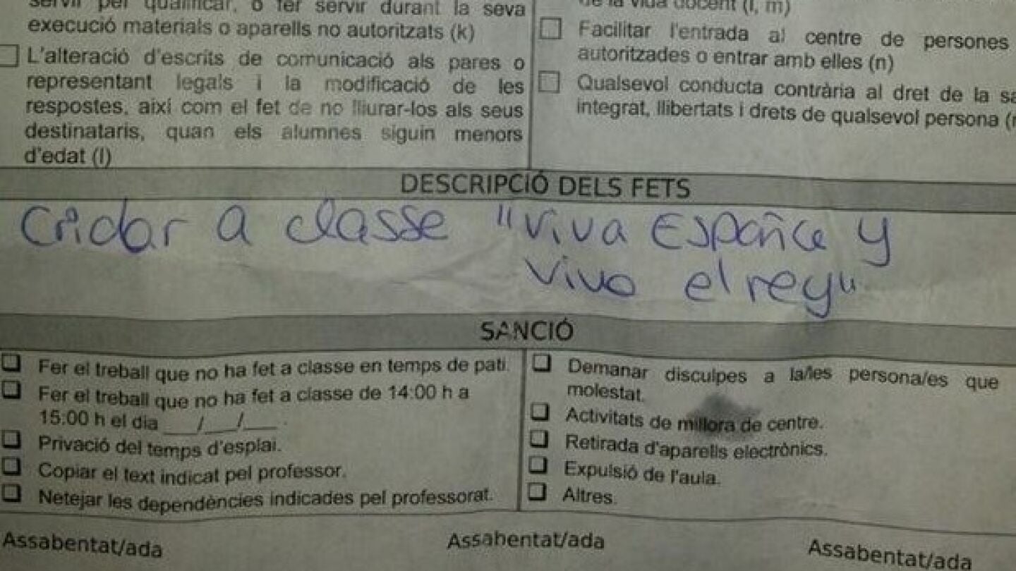 Amonestaci&oacute;n a un alumno por decir: "Viva Espa&ntilde;a, viva el rey"