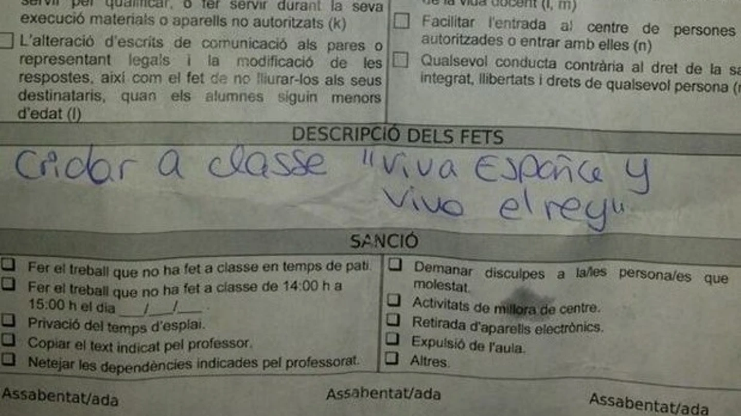 Amonestación a un alumno por decir: "Viva España, viva el rey" Amonestación a un alumno por decir: "Viva España, viva el rey"