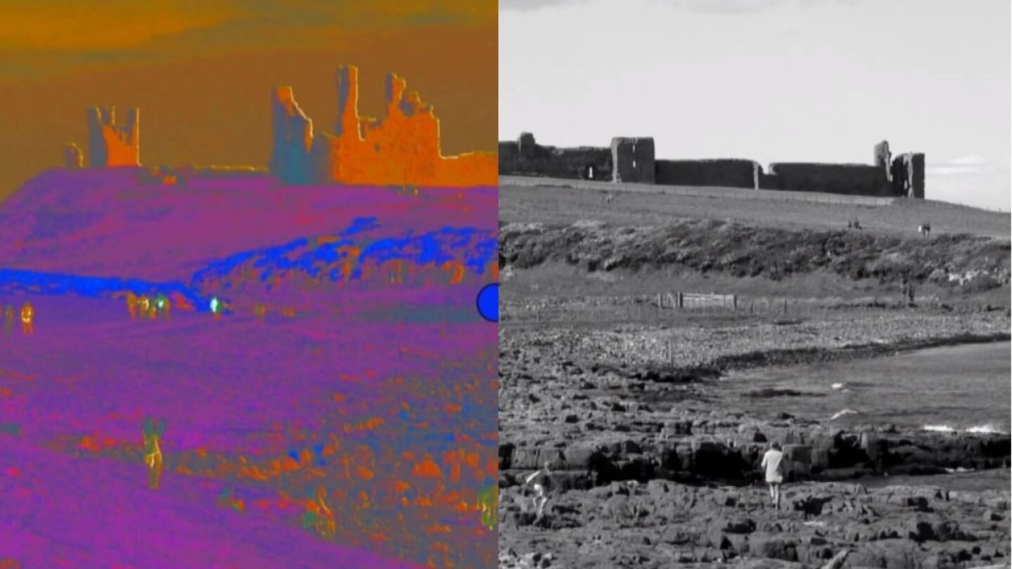 El castillo de Dunstanburgh en color y en blanco y negro