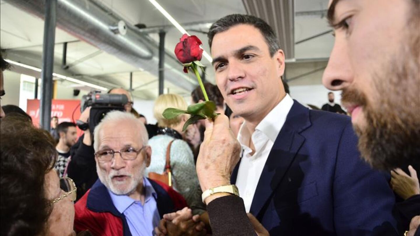 Pedro S&aacute;nchez durante el acto de campa&ntilde;a en Inca