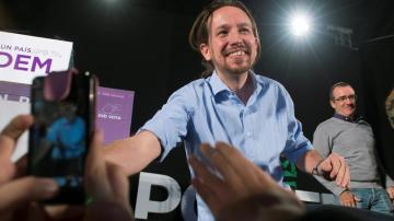 Pablo Iglesias, a su llegada al principal mitin de Podemos en Baleares
