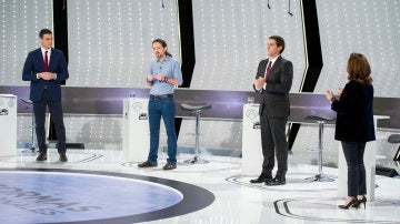 Sánchez, Iglesias, Rivera y Santamaría, en el debate 7D