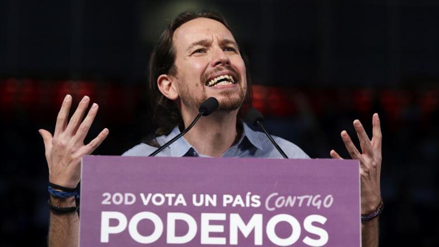 Pablo Iglesias en un acto de campa&ntilde;a electoral en Madrid