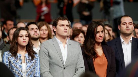 In&eacute;s Arrimadas, Albert Rivera, Bego&ntilde;a Villac&iacute;s e Ignacio Aguado en el mit&iacute;n de Ciudadanos celebrado en el Palacio de Vistalegre