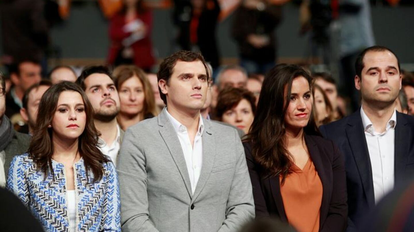 In&eacute;s Arrimadas, Albert Rivera, Bego&ntilde;a Villac&iacute;s e Ignacio Aguado en el mit&iacute;n de Ciudadanos celebrado en el Palacio de Vistalegre