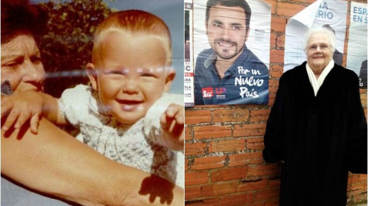 Pablo Iglesias con su abuela y la abuela de Alberto Garz&oacute;n
