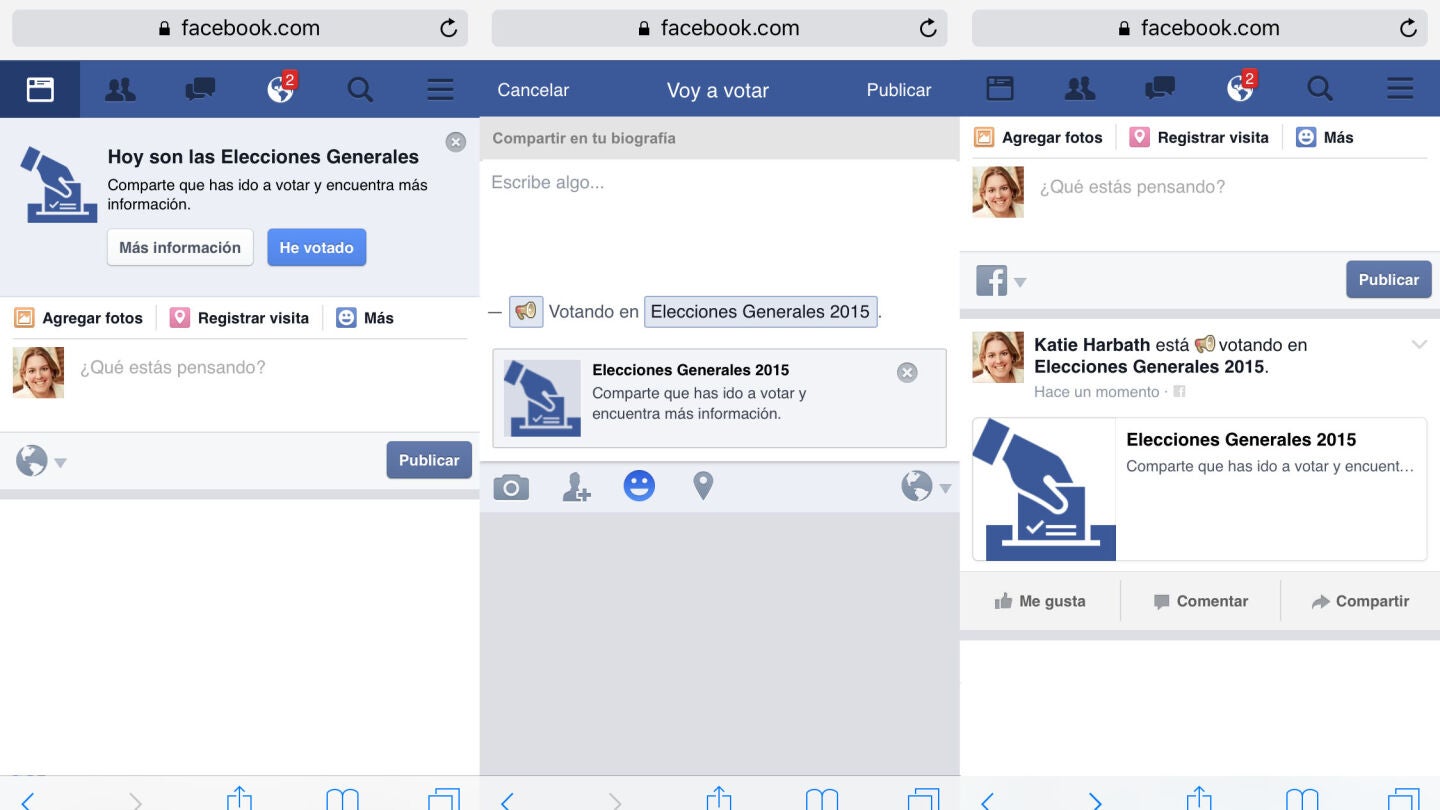 Bot&oacute;n 'he votado' de Facebook para las elecciones generales