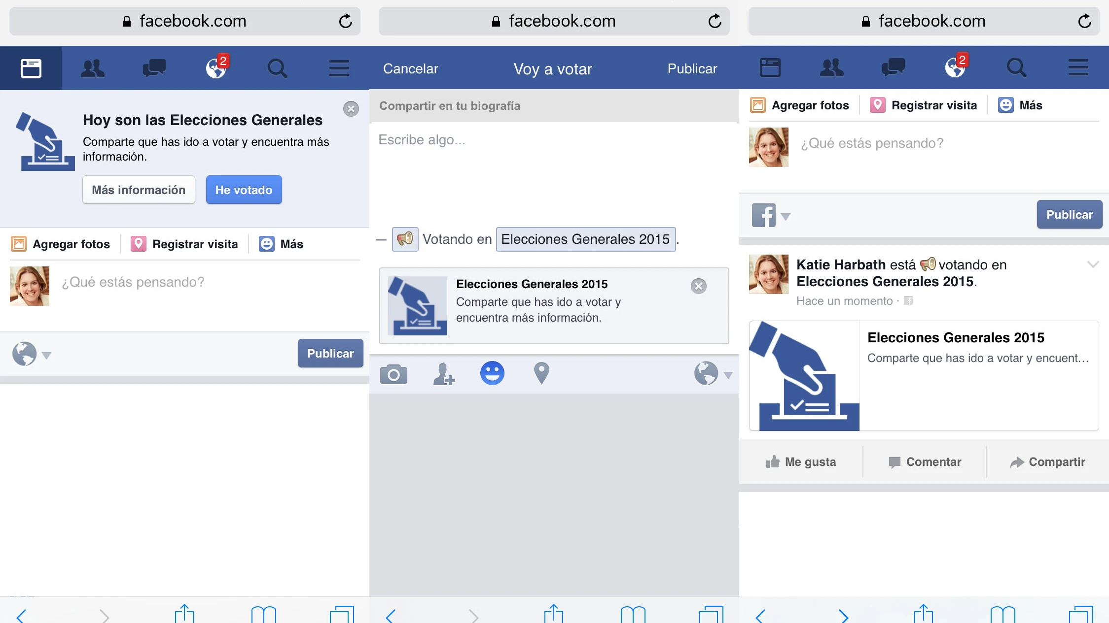 Botón 'he votado' de Facebook para las elecciones generales