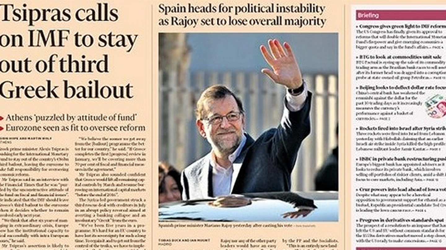 Portada del Financial Times sobre el 20D Portada del Financial Times sobre el 20D