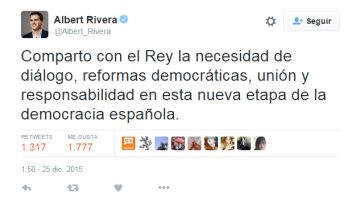 Rivera dice compartir las ideas que el rey Felipe expresó en el discurso de Navidad