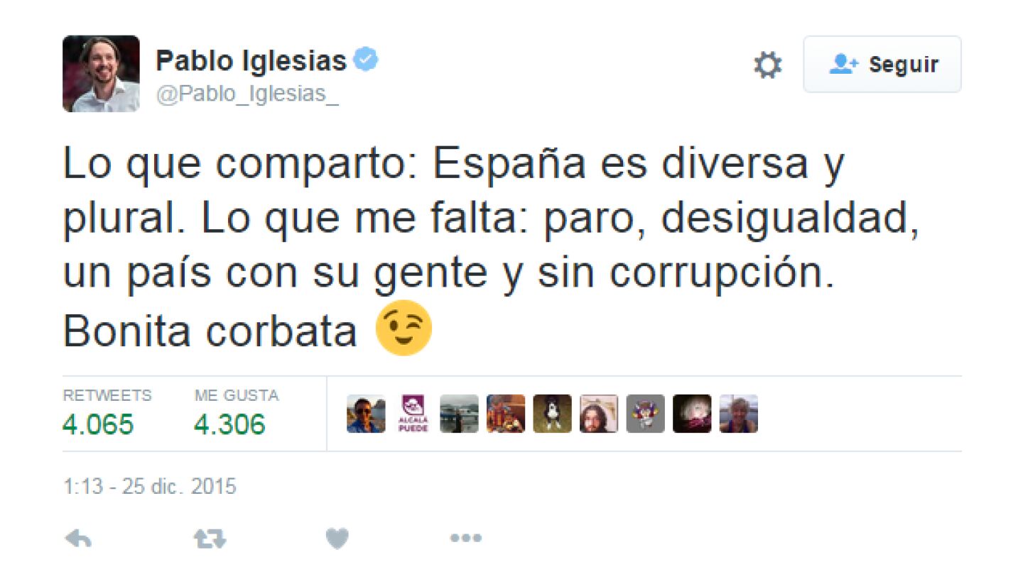 Pablo Iglesias comenta por Twitter el discurso de Navidad del rey Felipe